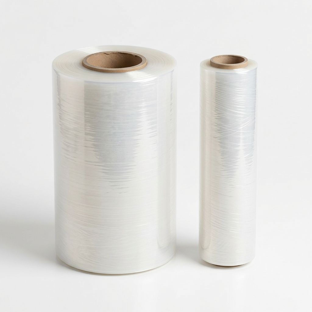 Rollo de poliolefina para embalaje en formato automático y manual, ideal para envolver y proteger productos.