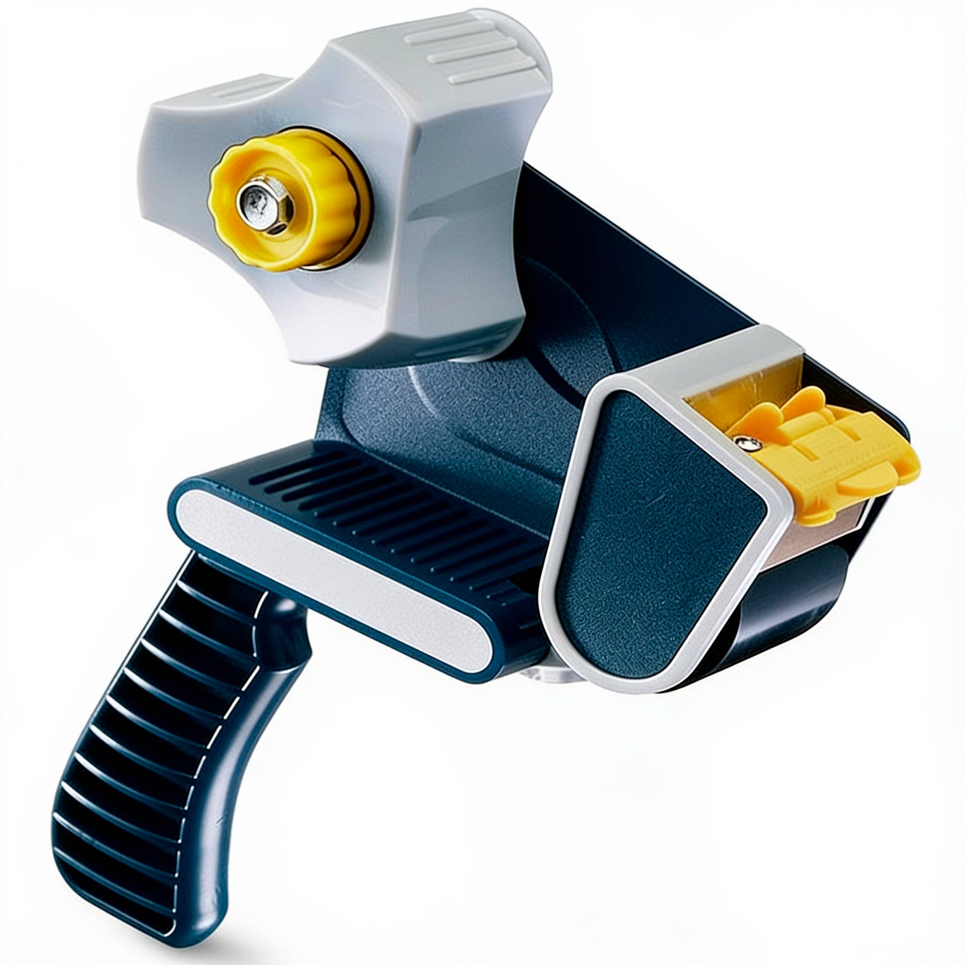 Precintadora manual para embalaje industrial con mango ergonómico, diseñada para aplicar cinta adhesiva en el cierre de cajas de forma rápida y segura.