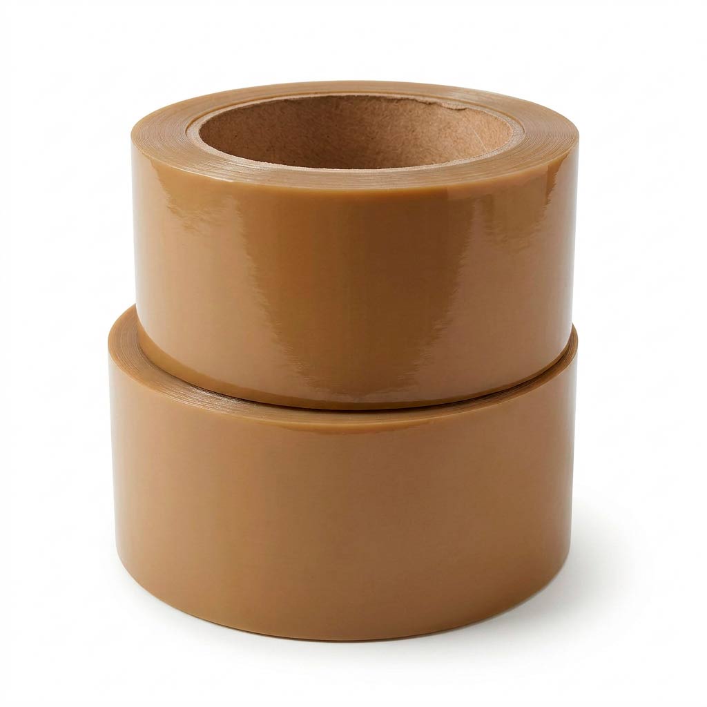Cinta adhesiva PVC para embalaje industrial, diseñada para el cierre seguro de cajas de peso medio y alto con alta adherencia.